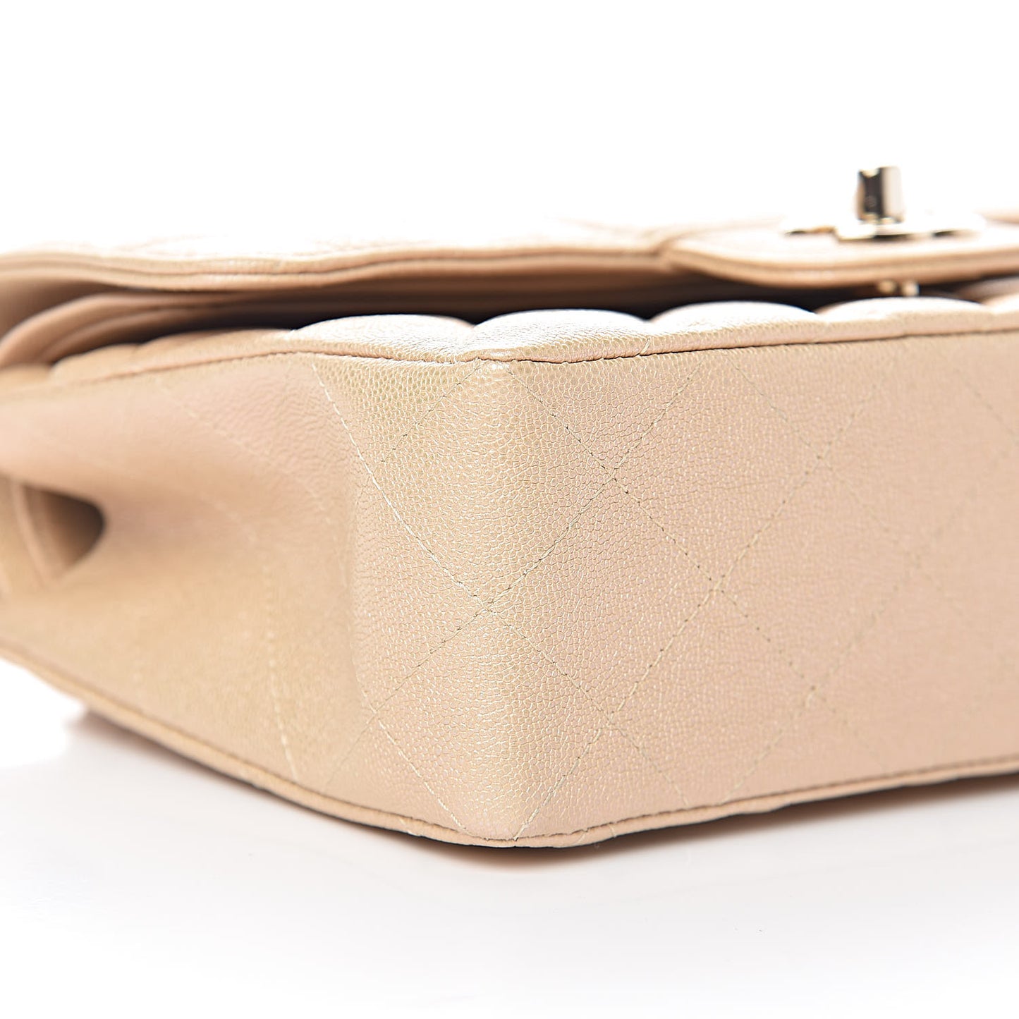 Iridescent Caviar Quilted Small Double Flap Beige