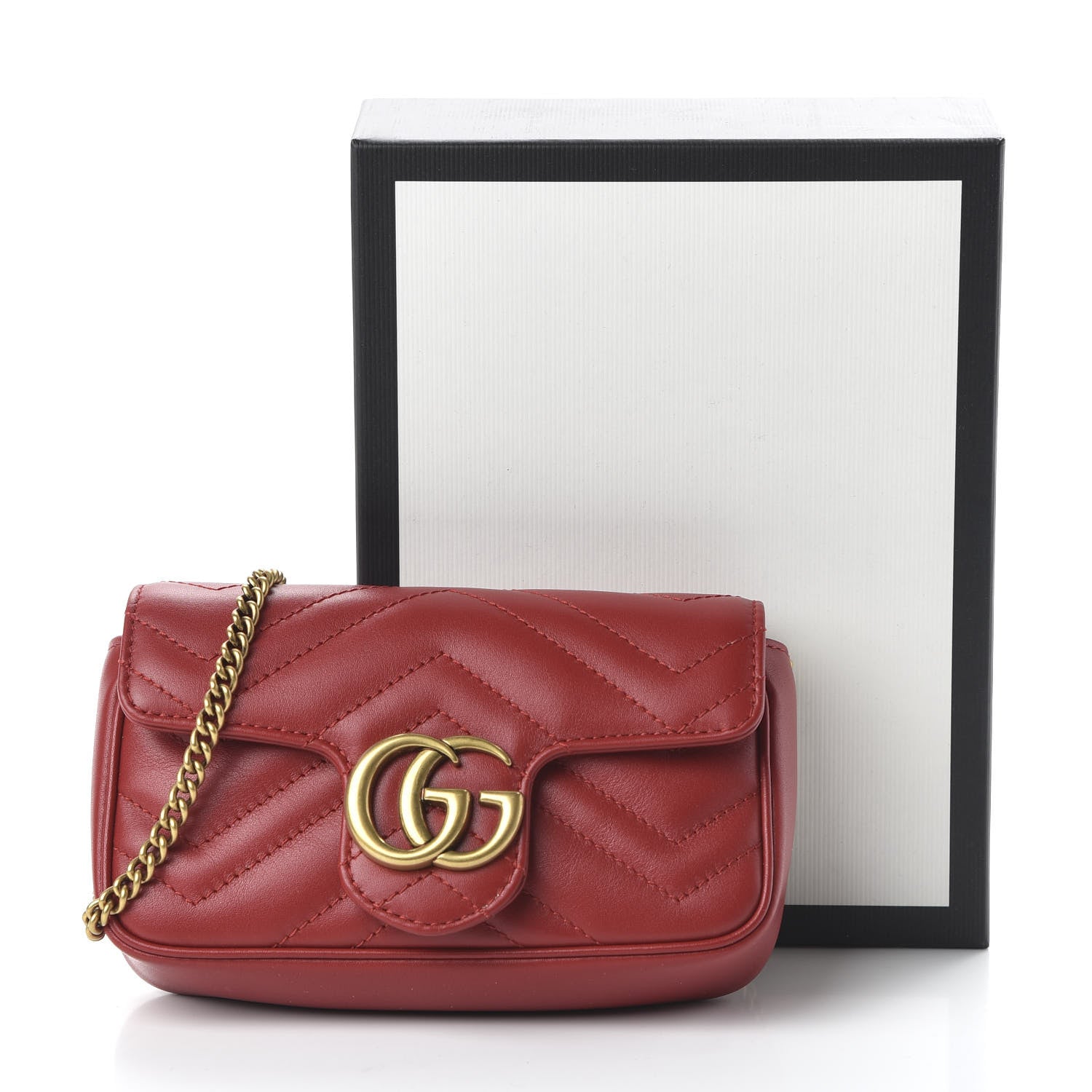 Gucci Calfskin Matelasse Super Mini GG Marmont Shoulder Bag Hibiscus Red 11 of 11