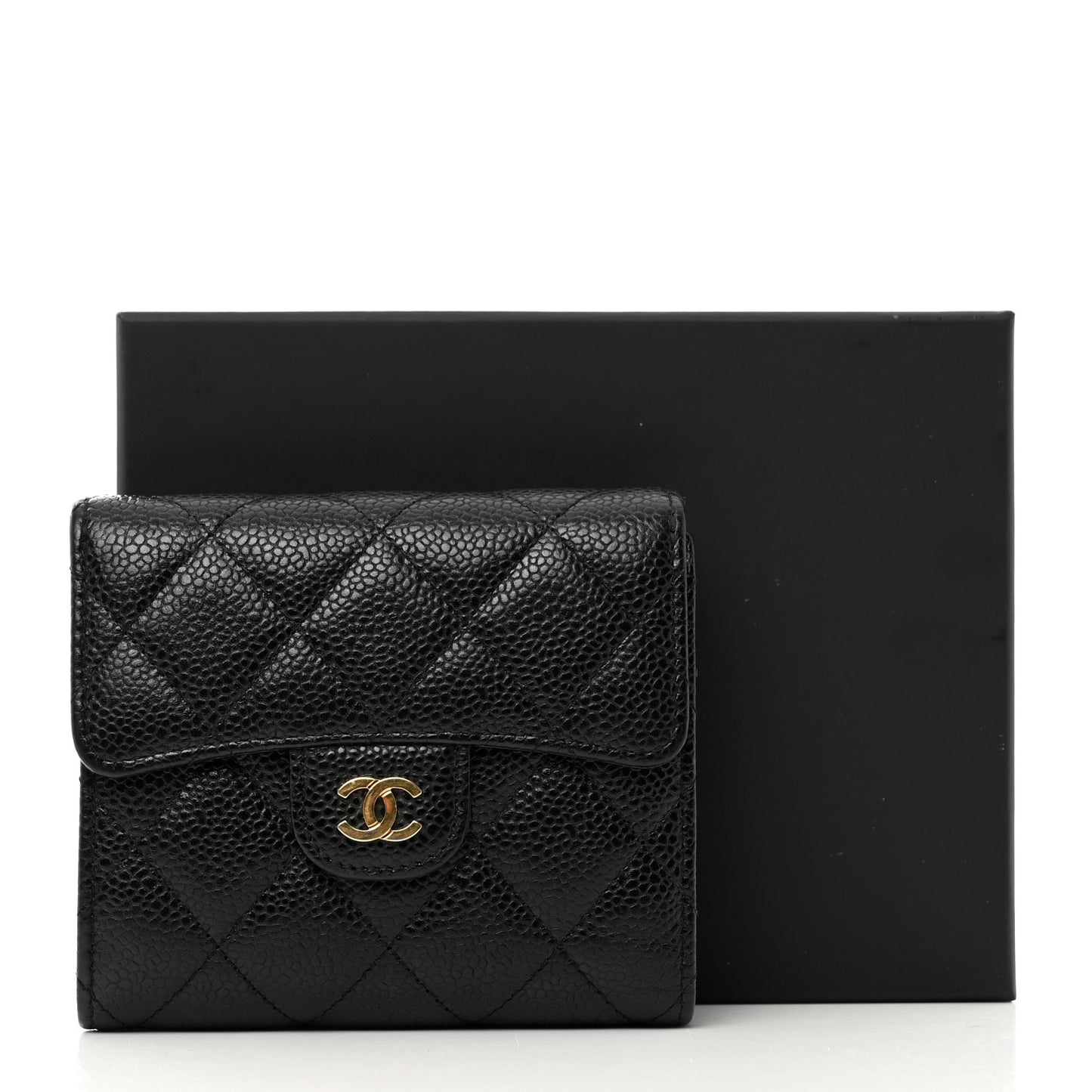 Caviar Quilted Compact Flap Wallet Black