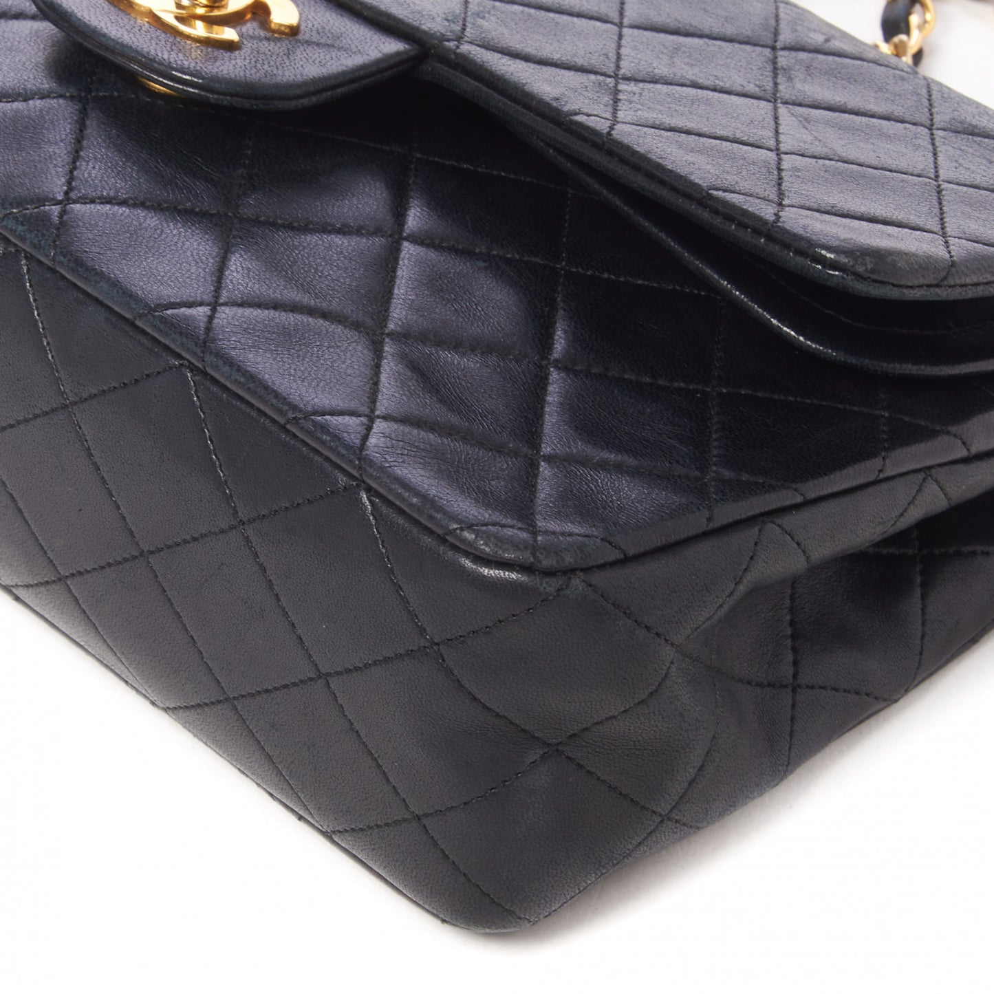 Lambskin Quilted Medium Double Flap Black