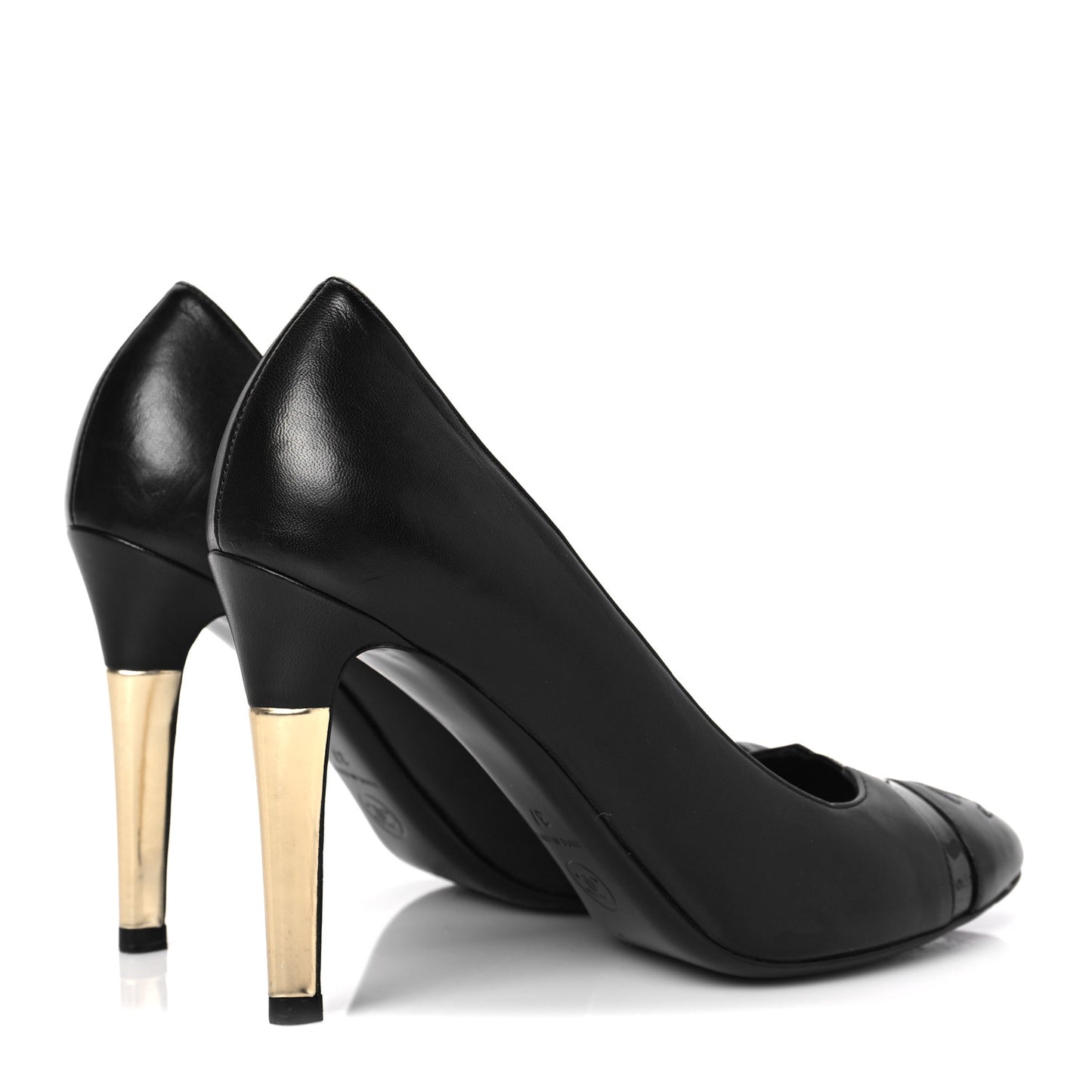Lambskin Patent Calfskin Cap Toe CC Pumps 37 Black
