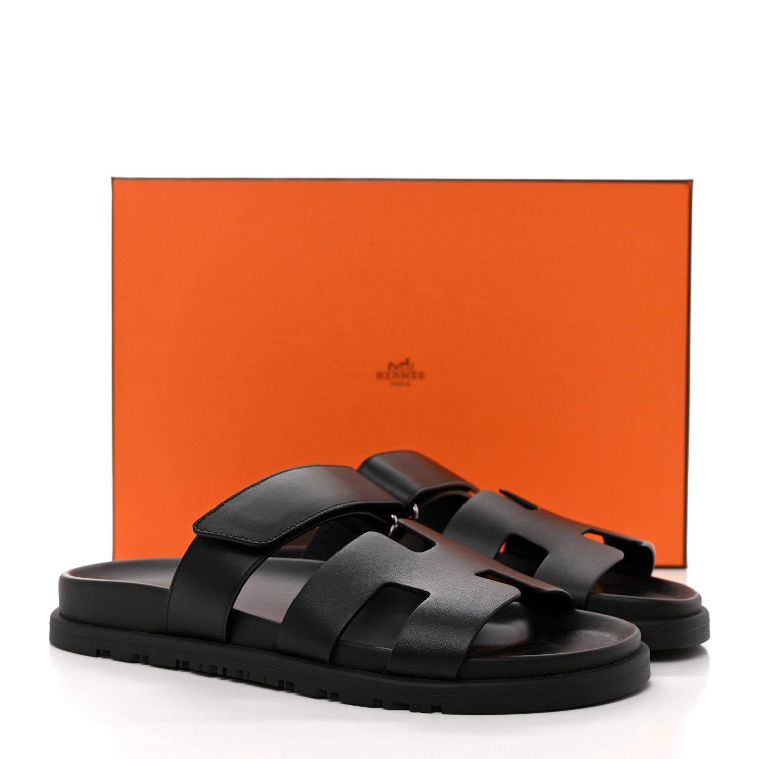 Hermes Calfskin Womens Chypre Sandals 37 Black 2 of 9