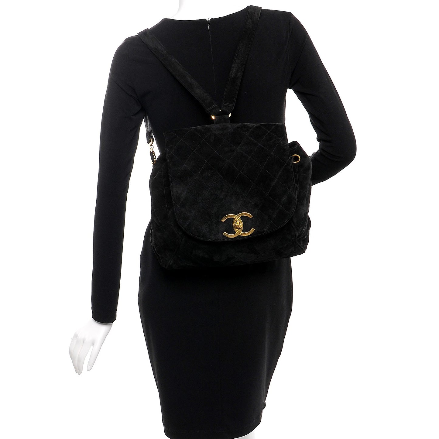 Suede Quilted Drawstring Backpack Black