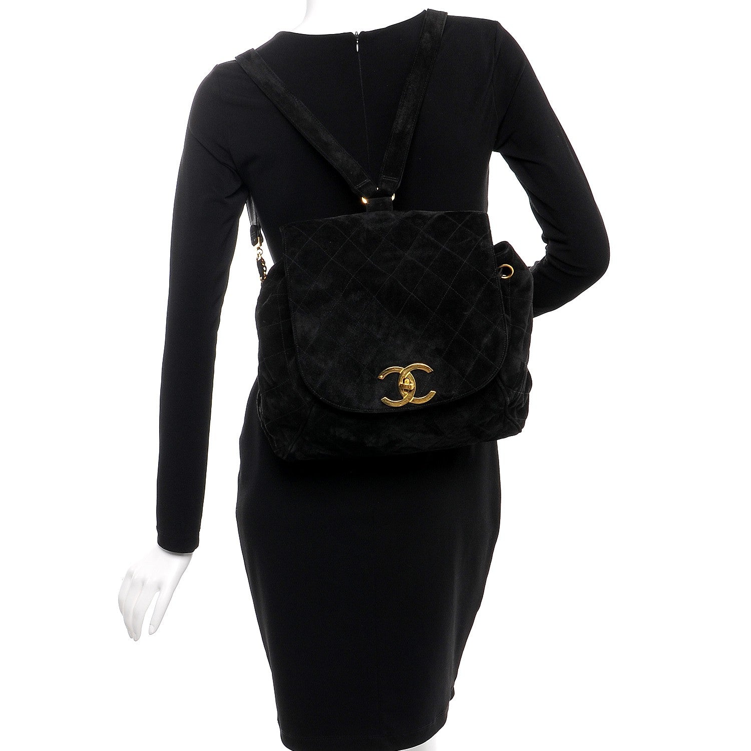 Chanel Suede Quilted Drawstring Backpack Black 2 of 12