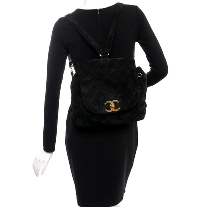Chanel Suede Quilted Drawstring Backpack Black 2 of 12
