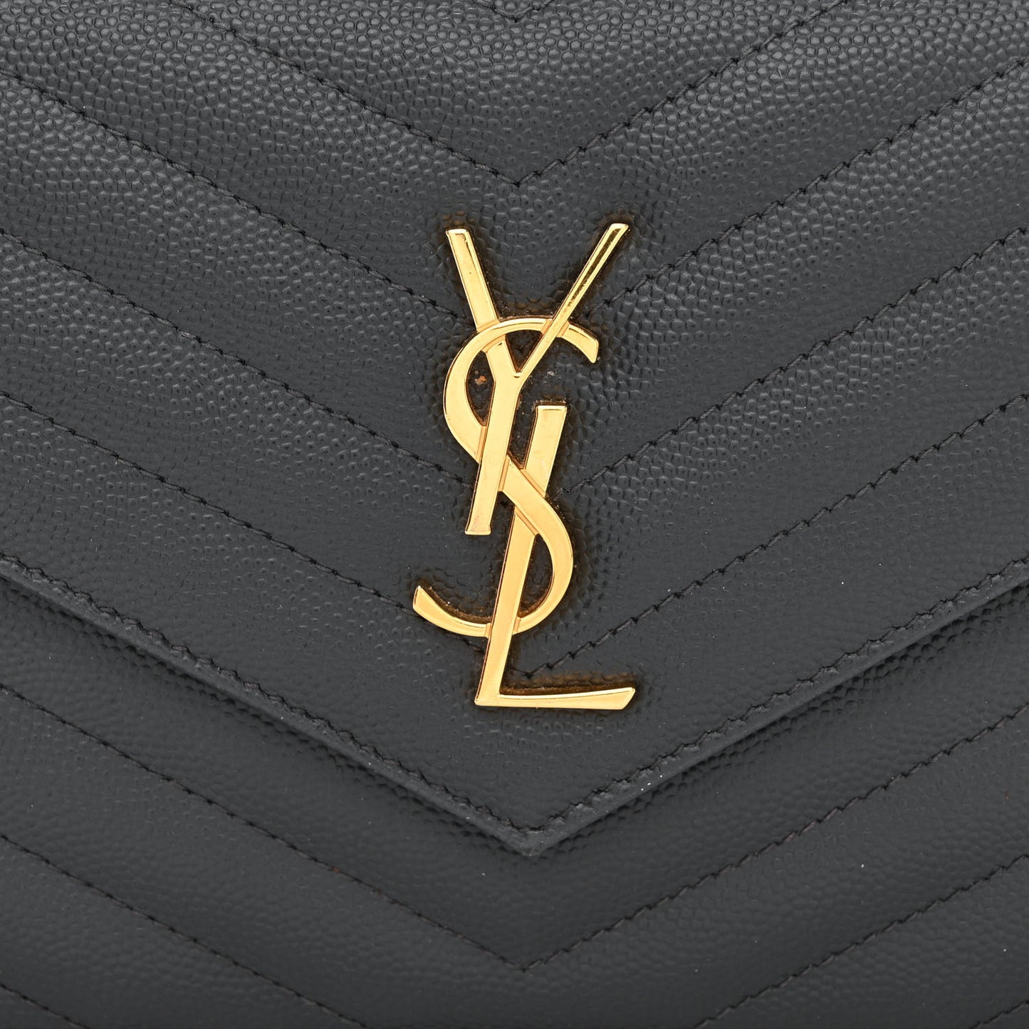 Grain De Poudre Matelasse Chevron Monogram Envelope Chain Wallet Dark Smog