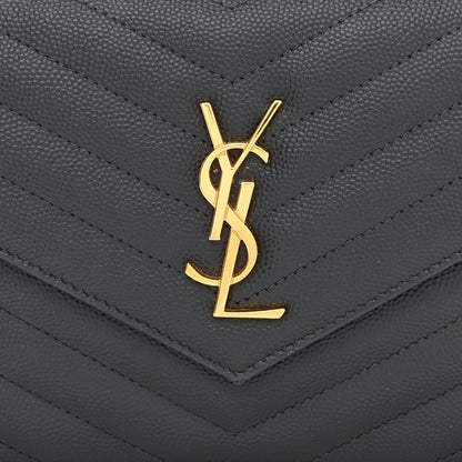 Saint Laurent Grain De Poudre Matelasse Chevron Monogram Envelope Chain Wallet Dark Smog 9 of 13