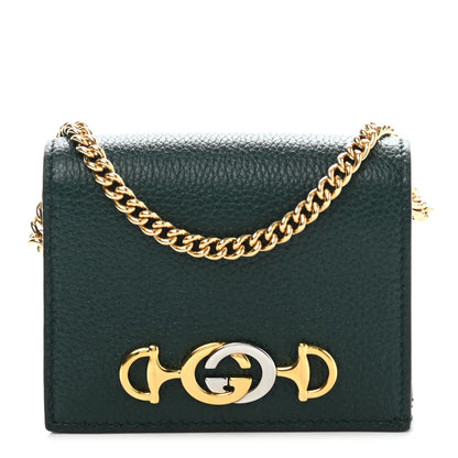 Gucci Grainy Calfskin Zumi Chain Card Case Wallet Vintage Green 1 of 8