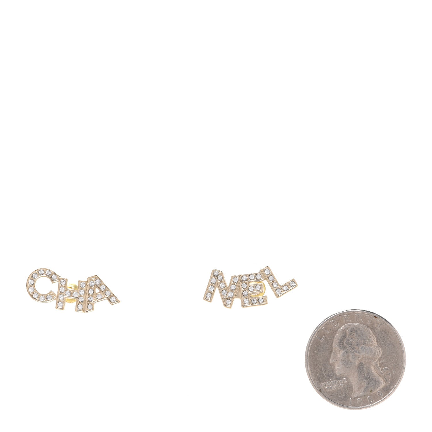 Chanel Crystal Pearl Signature Stud Earrings Gold 2 of 5