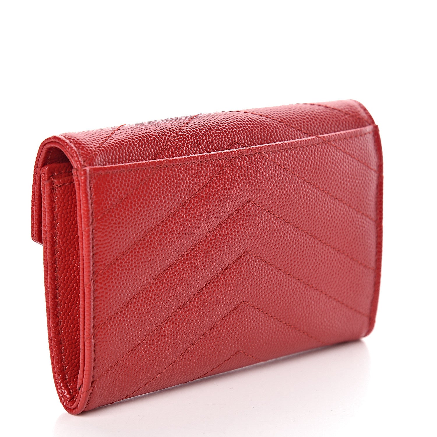 Saint Laurent Grain De Poudre Matelasse Chevron Small Monogram Envelope Wallet Bandana Red 3 of 7
