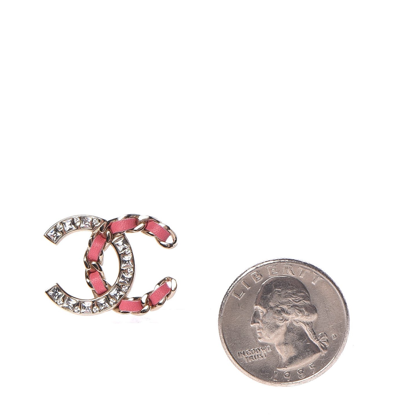 Crystal Baguette Lambskin Large CC Earrings Gold Pink