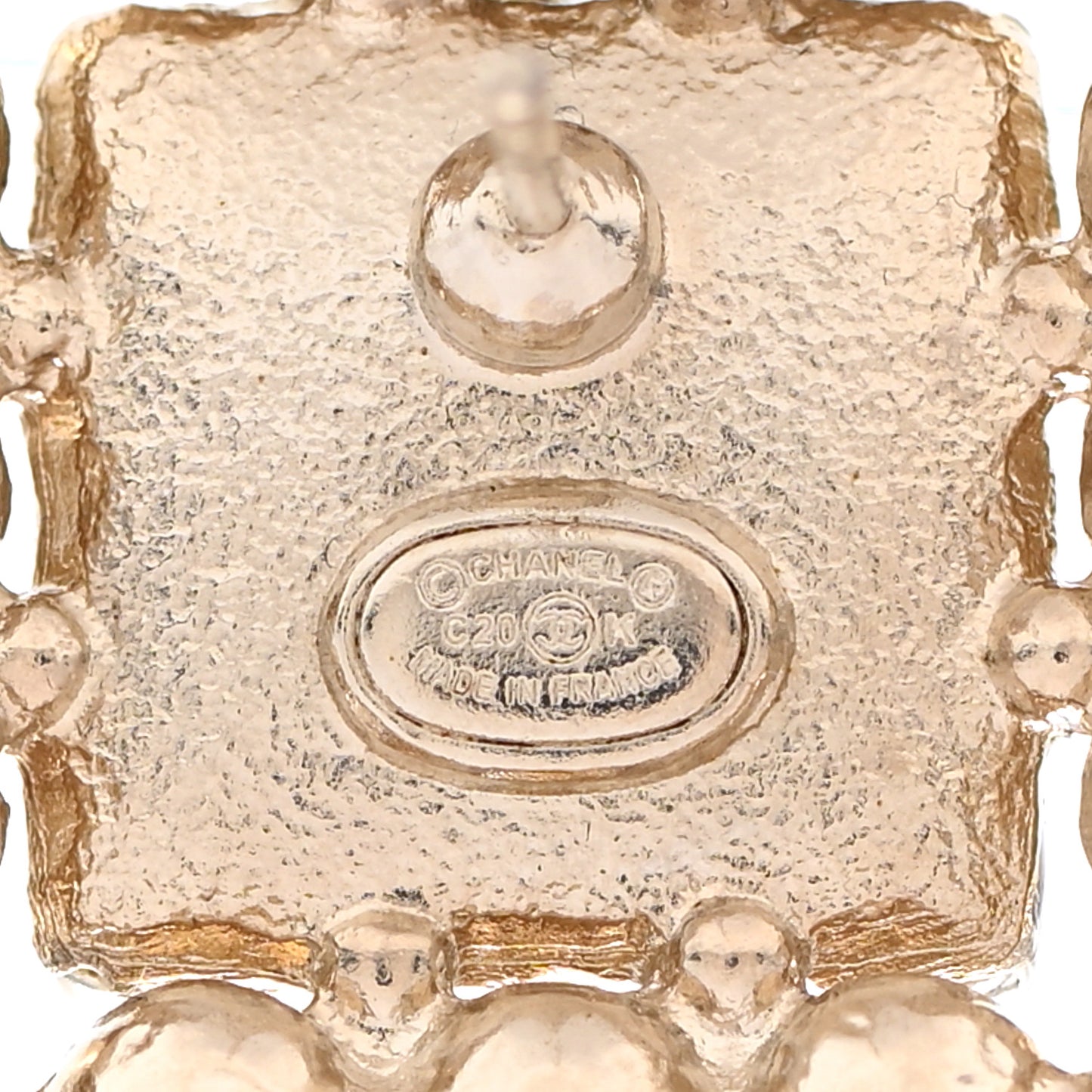 Pearl Resin Square CC Earrings Gold