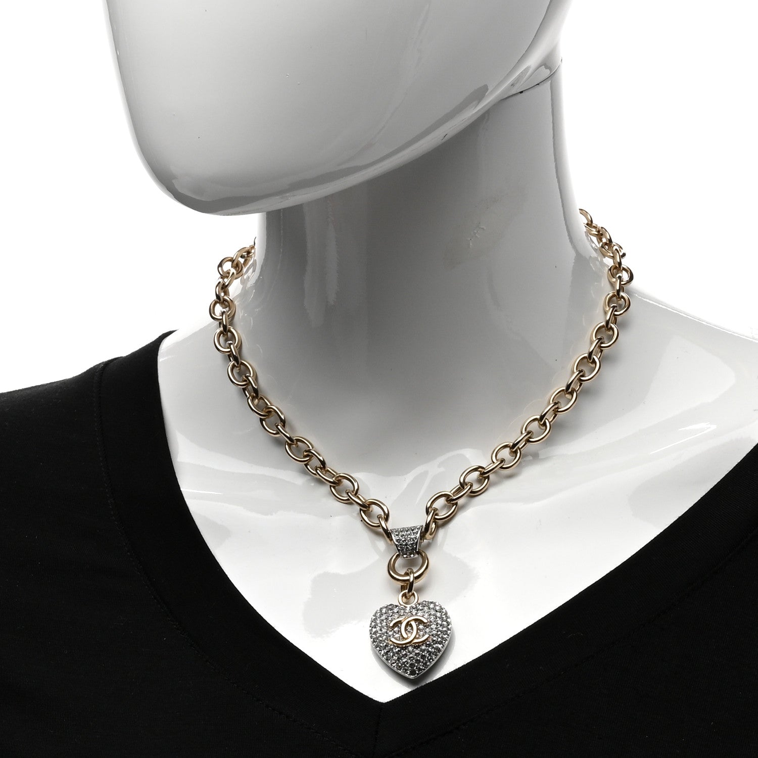 Chanel Crystal Heart CC Necklace Gold 2 of 4