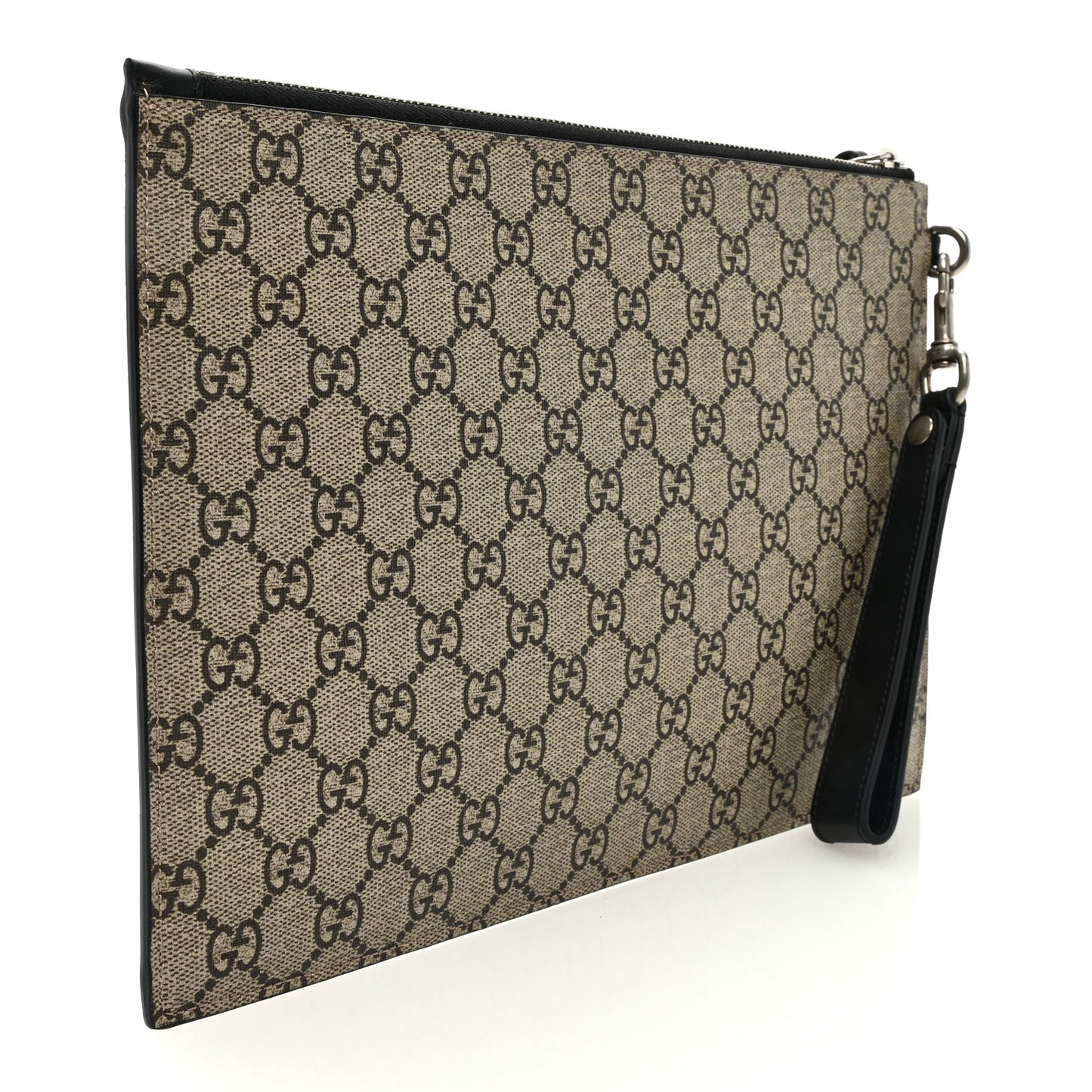 GG Supreme Monogram Angry Cat Zip Wristlet Pouch Beige