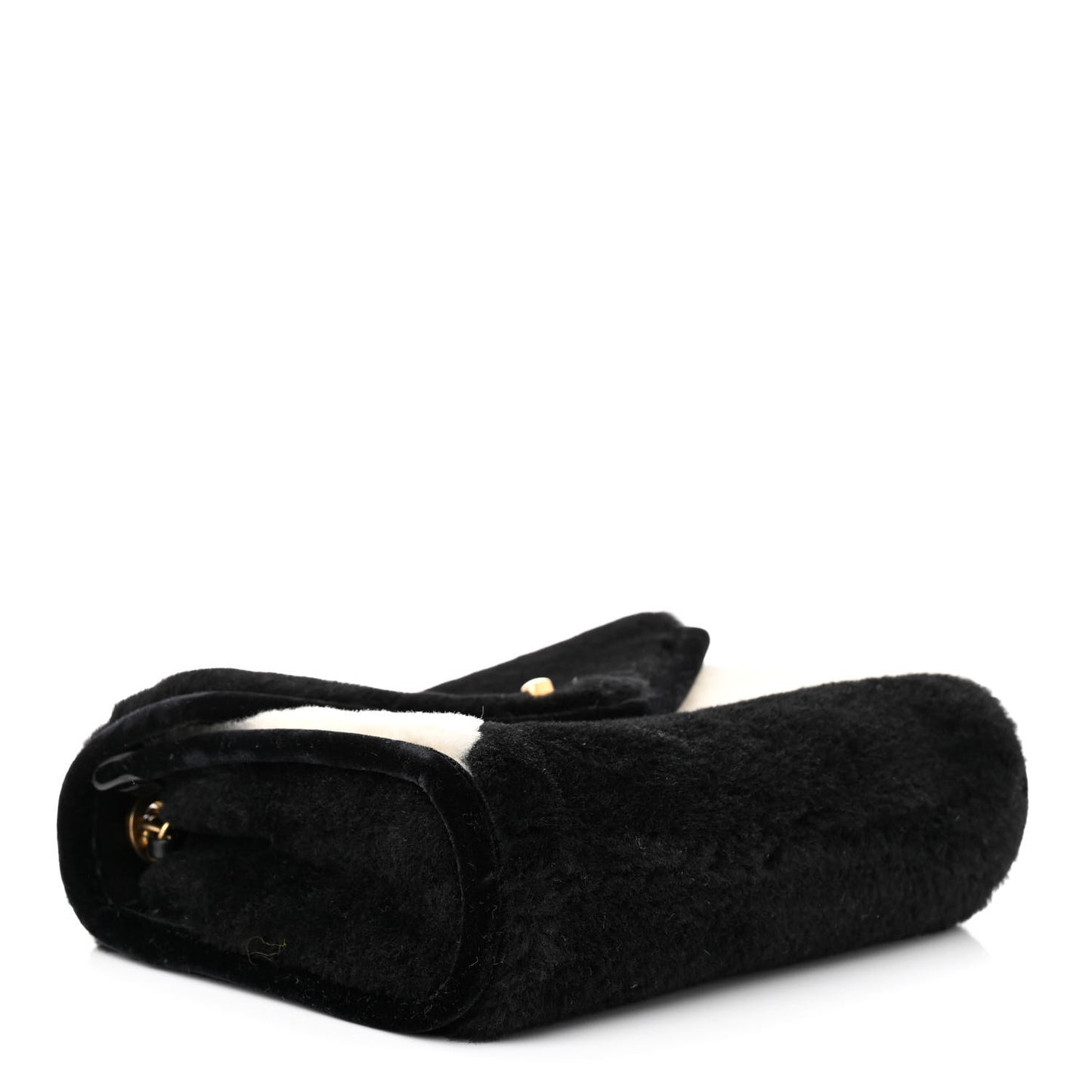 Shearling Checkered Flap Bag Black White