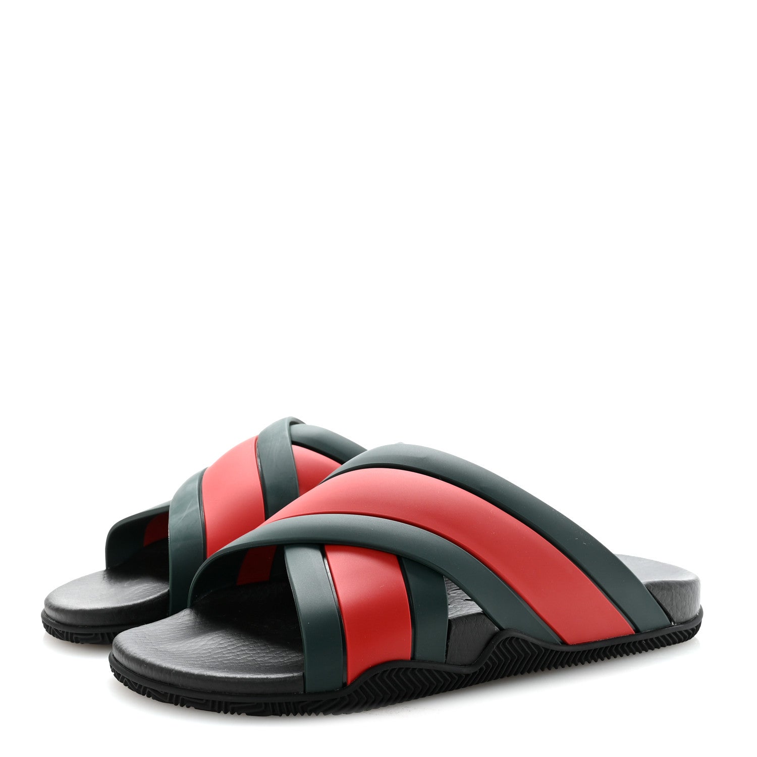Gucci Rubber Web Womens Criss Cross Slide Sandals 40 Green Red 4 of 10
