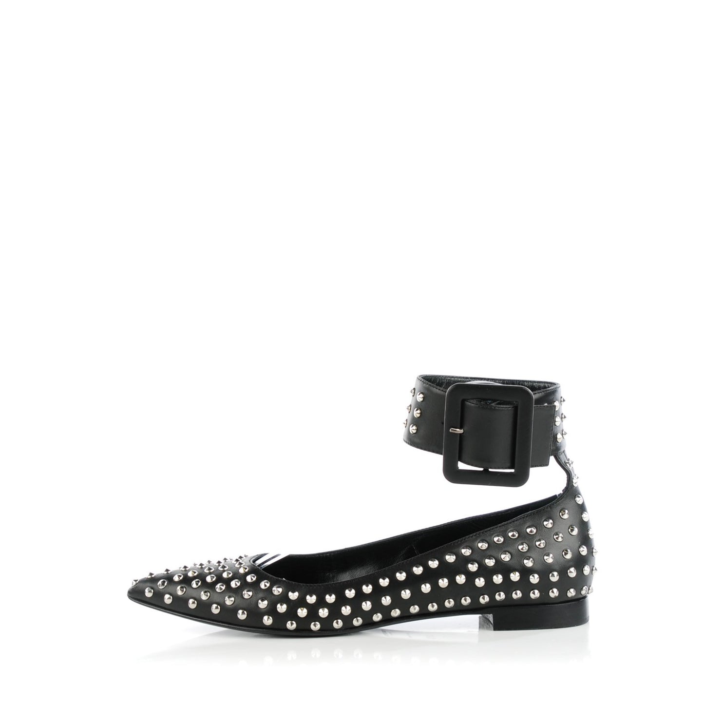Smooth Calfskin Paris Studded Ankle Ballerina Flats 37.5 Black