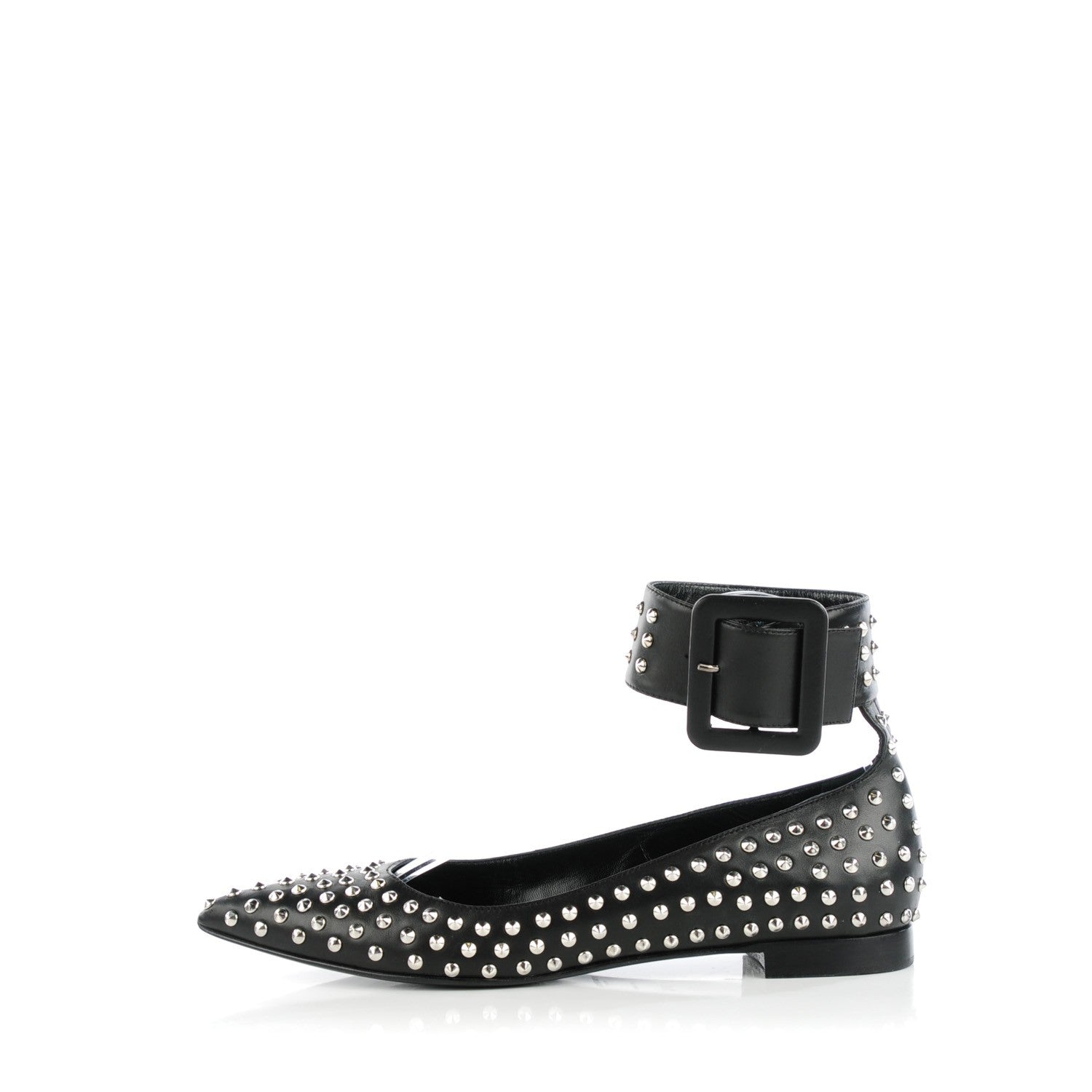 Saint Laurent Smooth Calfskin Paris Studded Ankle Ballerina Flats 37.5 Black 1 of 9