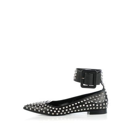 Saint Laurent Smooth Calfskin Paris Studded Ankle Ballerina Flats 37.5 Black 1 of 9