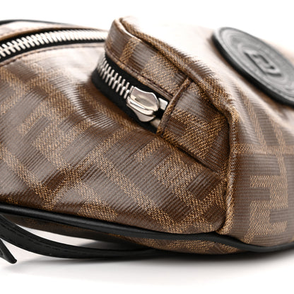 Fendi Glazed Fabric Vitello Century FF 1974 Stamp Patch Pocket Belt Bag Mogano Panna Black 10 of 14