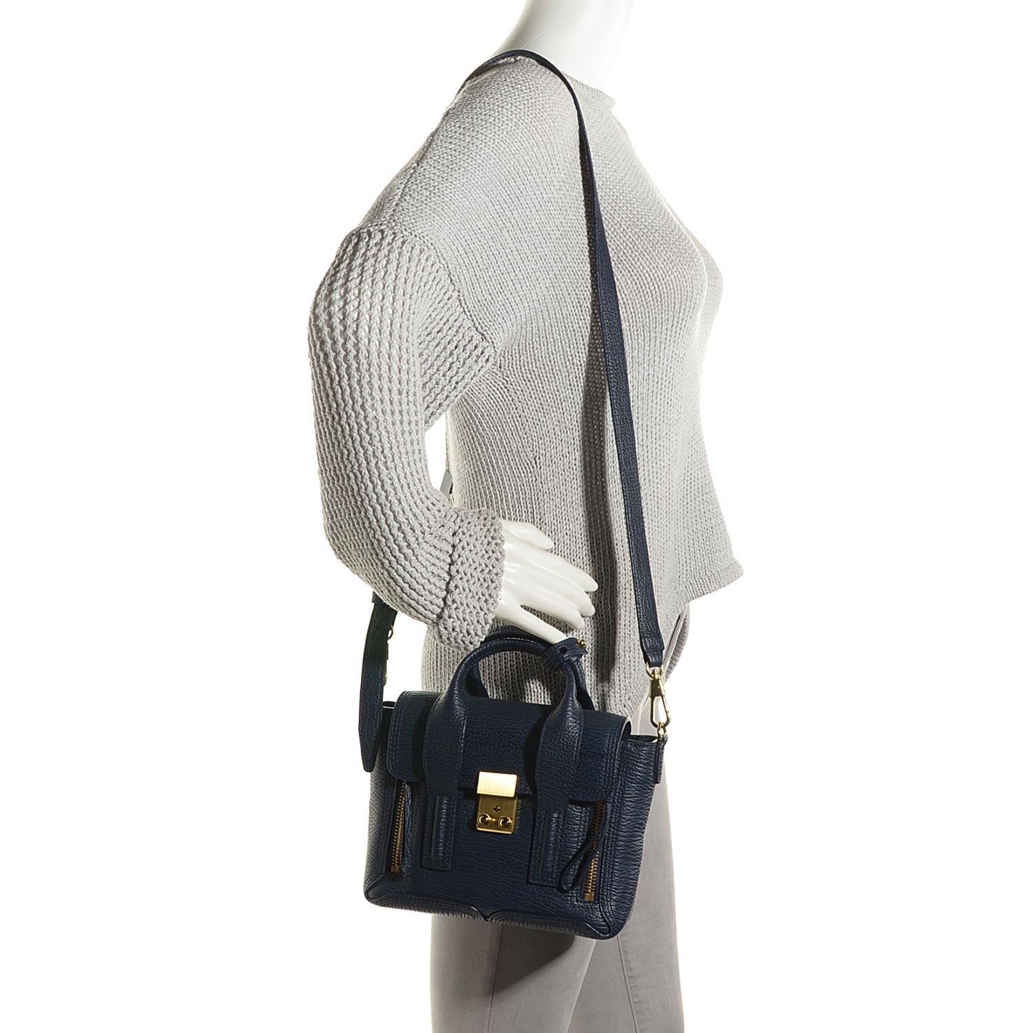 3.1 Phillip Lim 3.1 Textured Calfskin Mini Pashli Satchel Ink 2 of 16