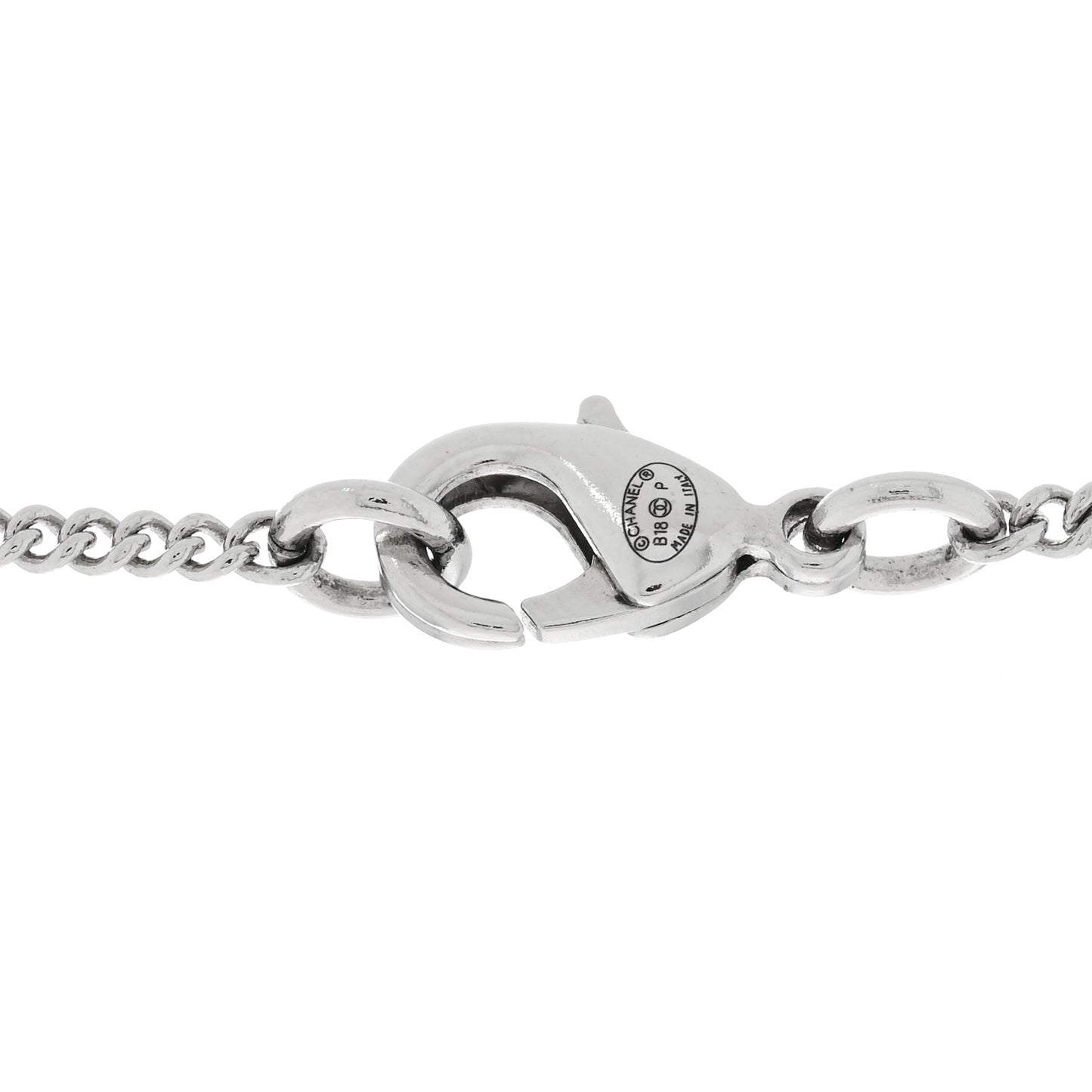 Metal Baguette Crystal Large CC Necklace Silver