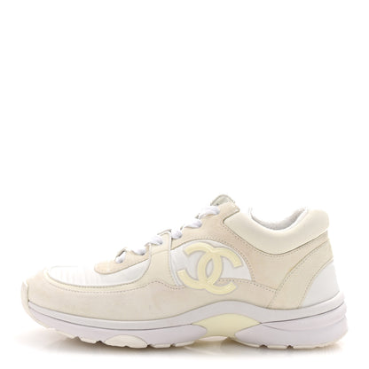 Chanel Suede Calfskin Fabric CC Sneakers 38 White 1 of 9