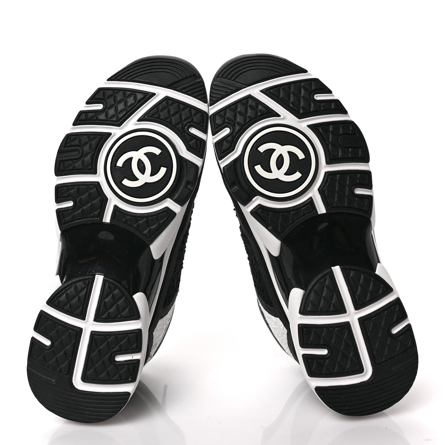 Chanel Tweed Suede Calfskin CC Sneakers 38 Black White 5 of 6