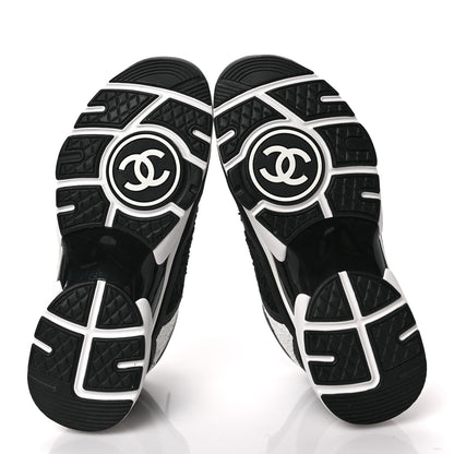 Chanel Tweed Suede Calfskin CC Sneakers 38 Black White 5 of 6