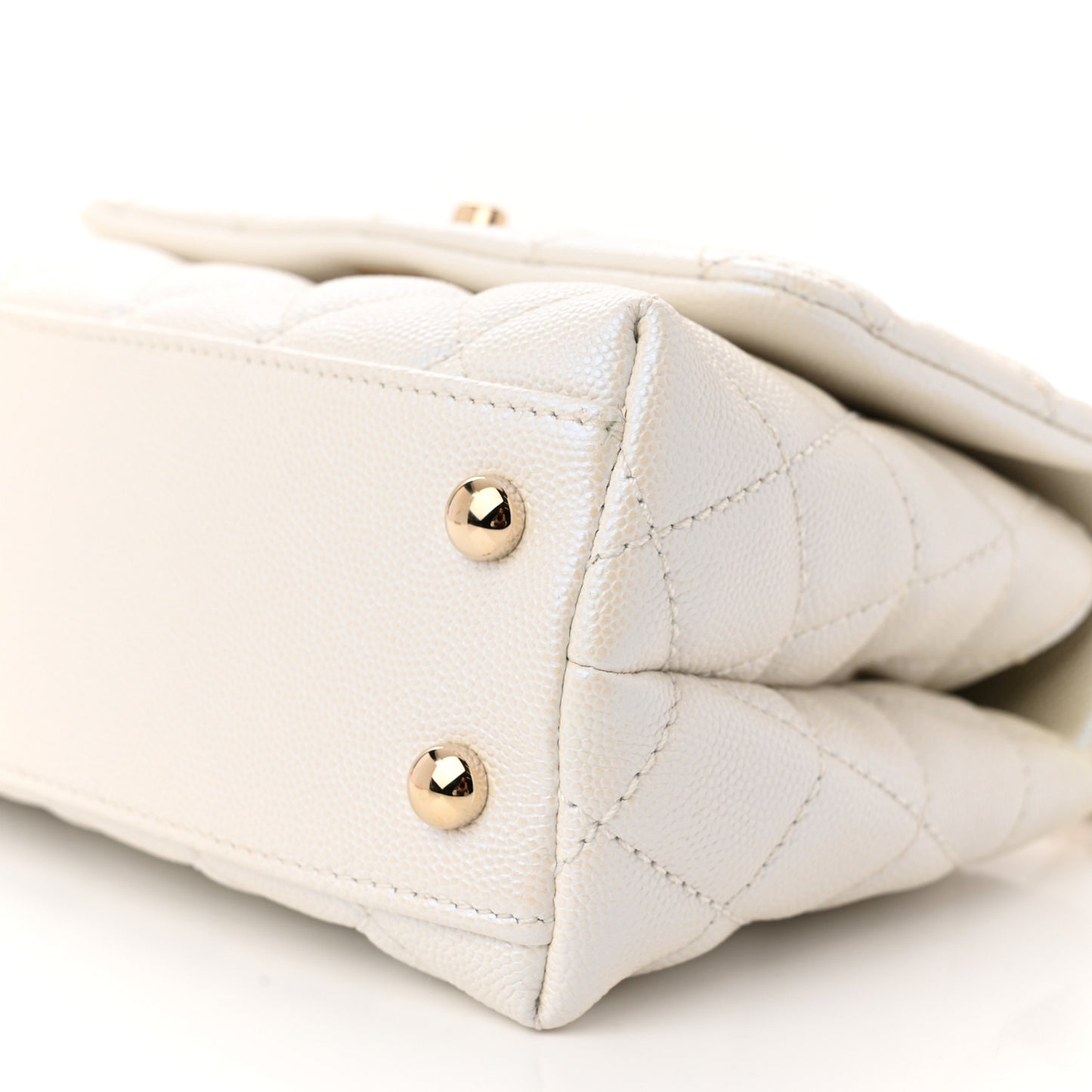 Iridescent Caviar Quilted Extra Mini Coco Handle Flap White