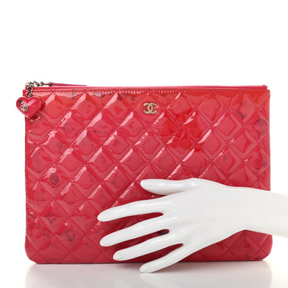Chanel Patent Calfskin Quilted Valentine Hearts Medium O Cosmetic Case Dark Pink 2 of 11