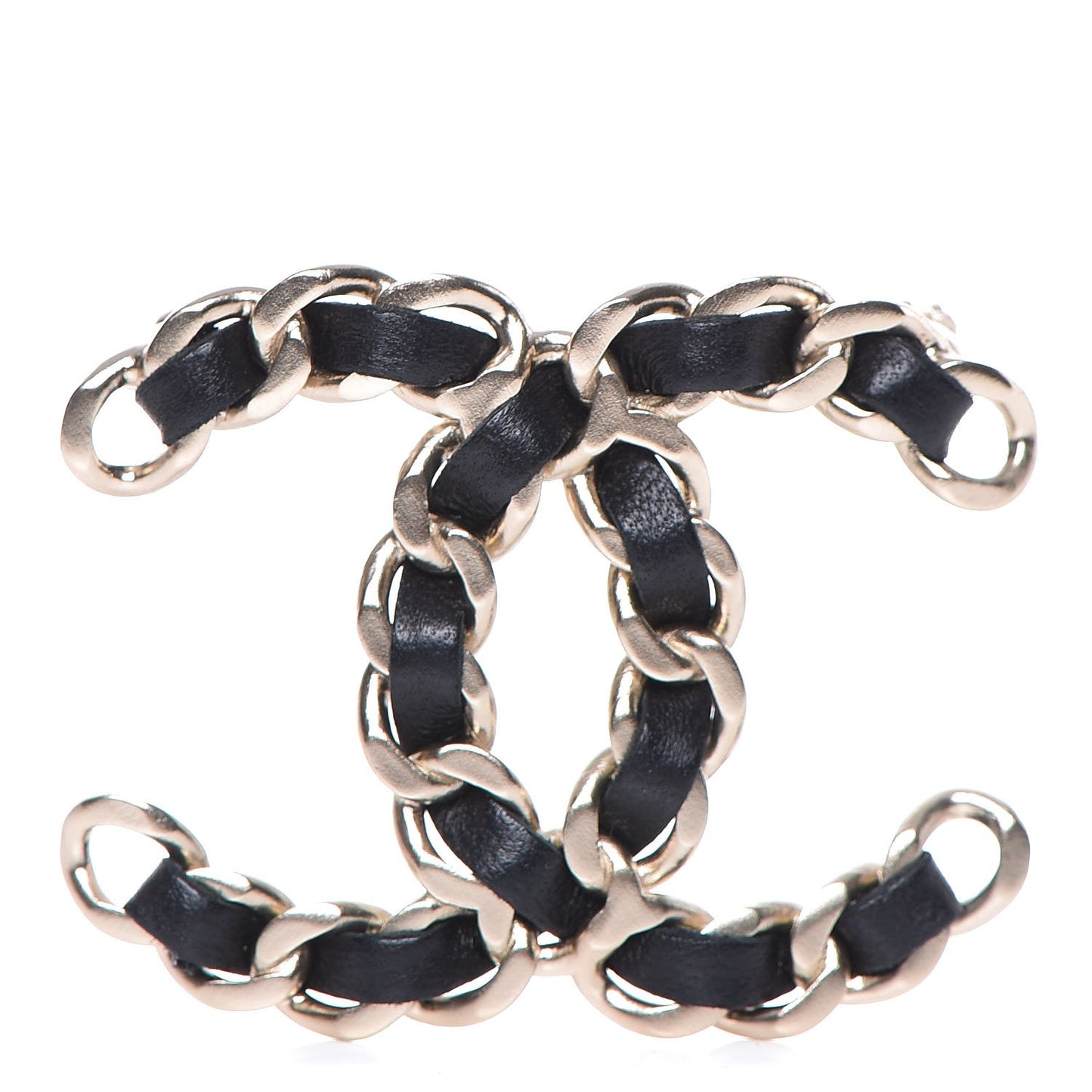 Lambskin Chain CC Brooch Black Gold
