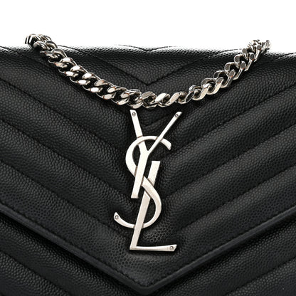 Saint Laurent Grain De Poudre Matelasse Chevron Monogram Chain Wallet Black 9 of 18