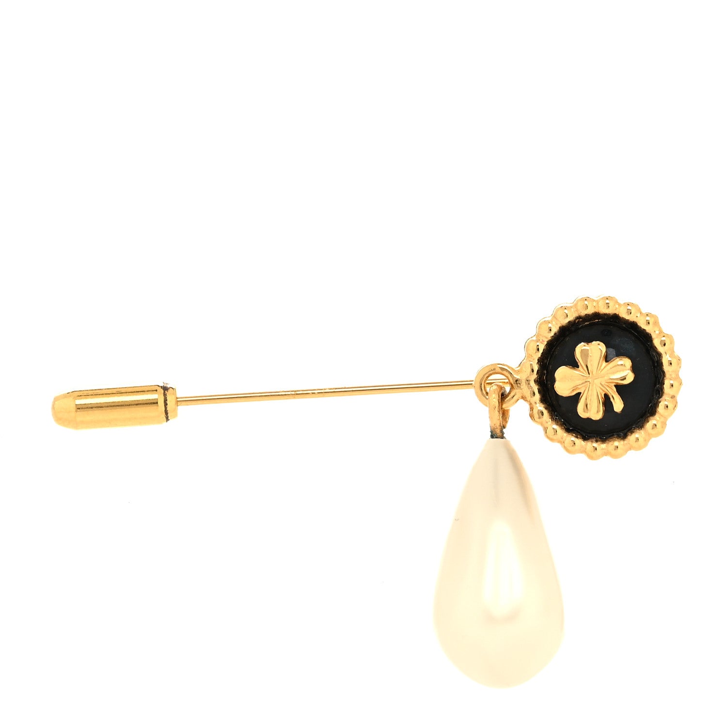 Chanel Metal Pearl CC Clover Brooch Stick Pin Gold 1 of 3