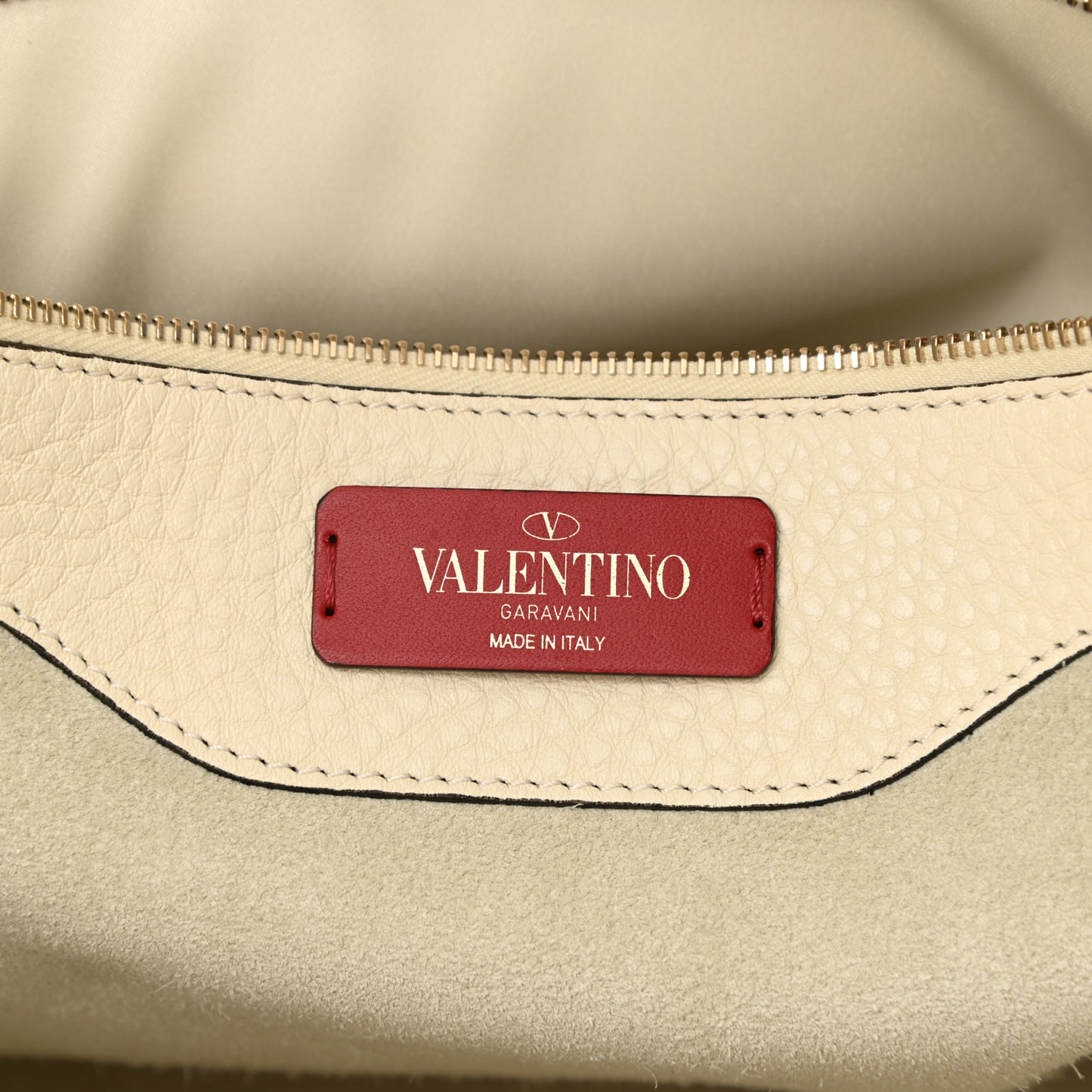 Grained Calfskin Rockstud Shoulder Tote Light Ivory