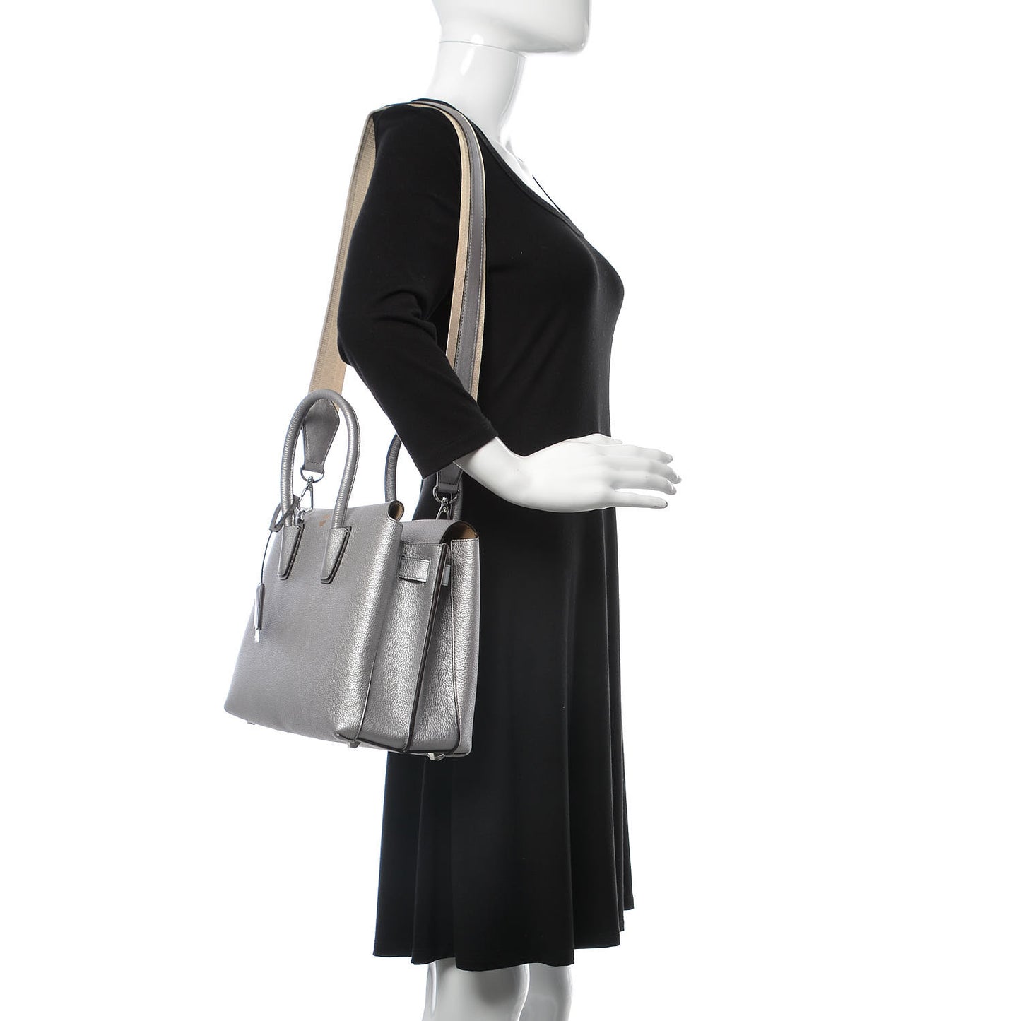 Metallic Grained Calfskin Medium Milla Tote Spike Silver