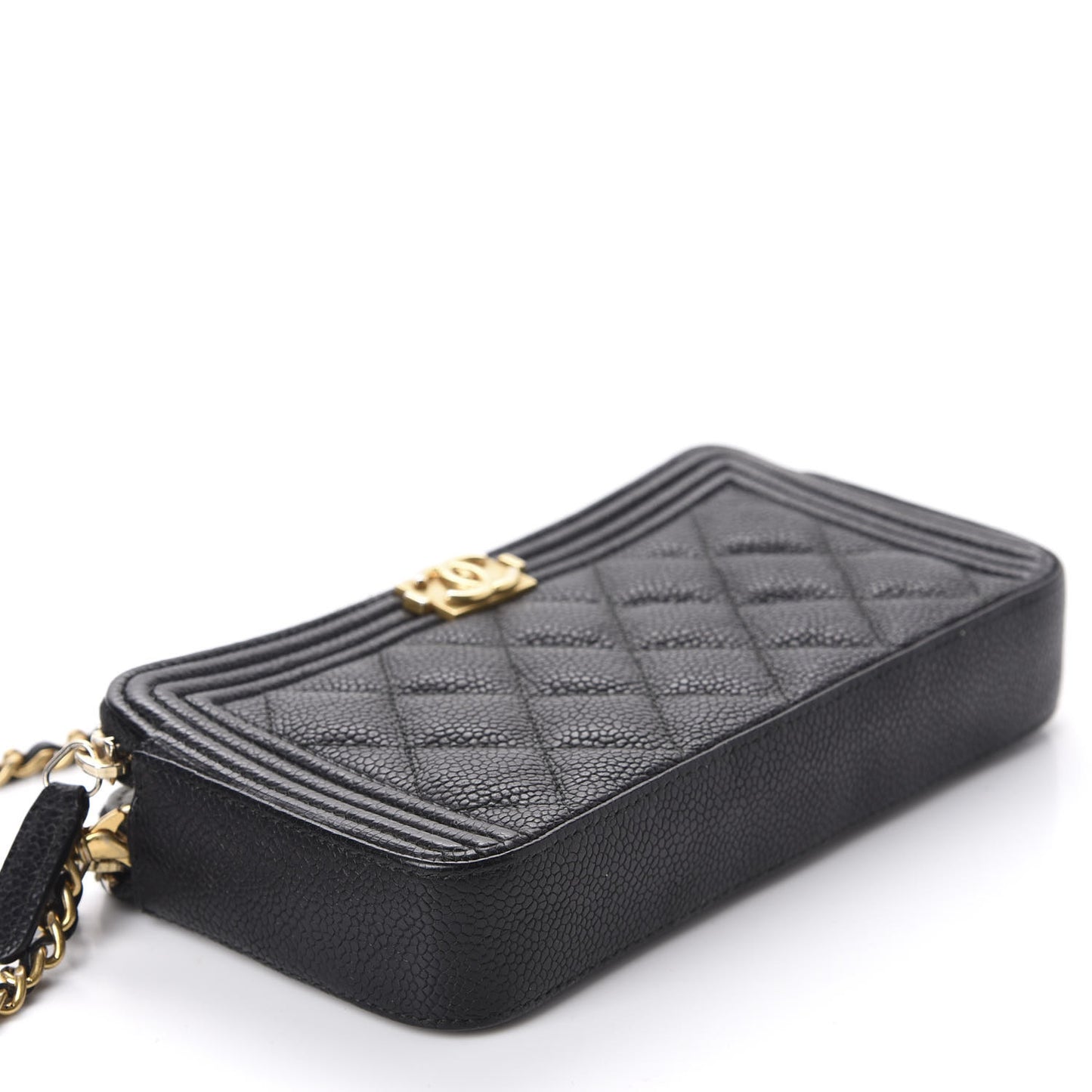 Caviar Quilted Small Boy Clutch With Chain Black