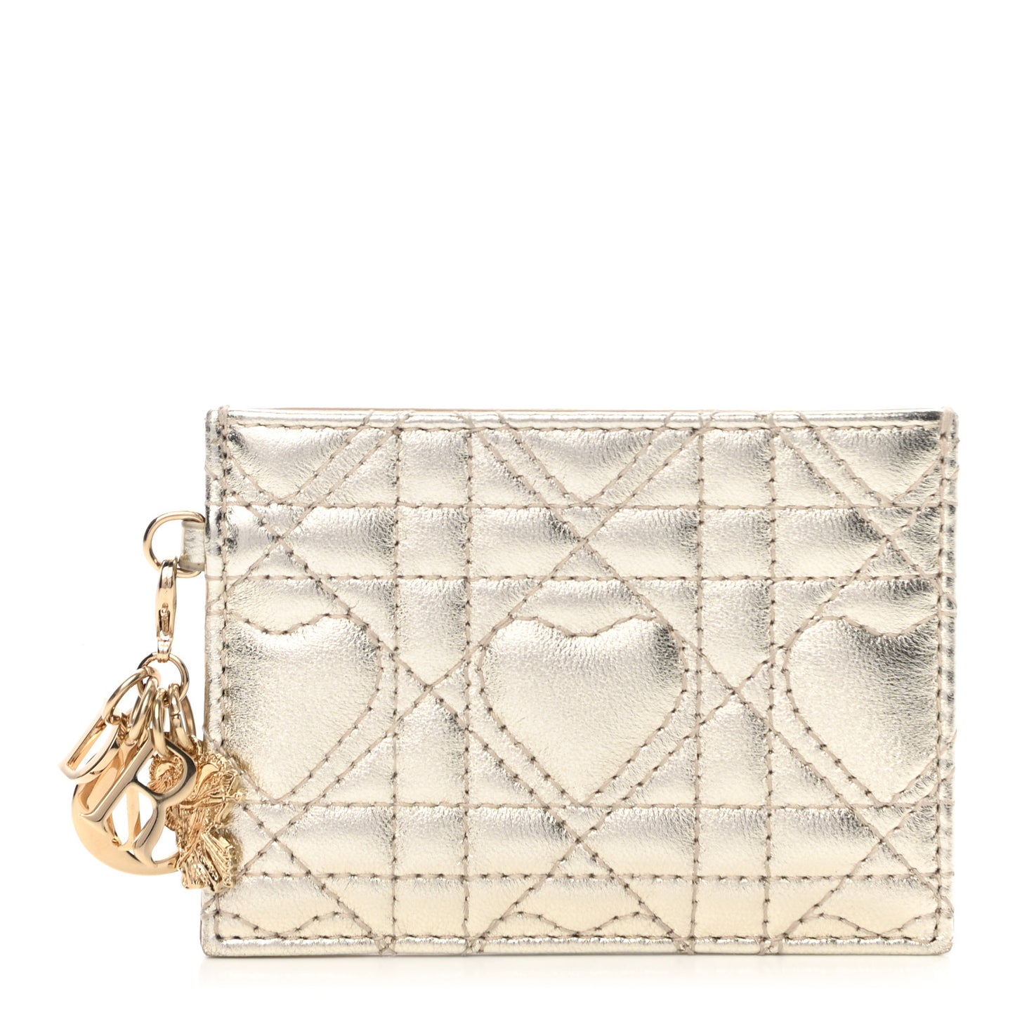 Metallic Lambskin Cannage DiorAmour Lady Dior Card Holder Gold