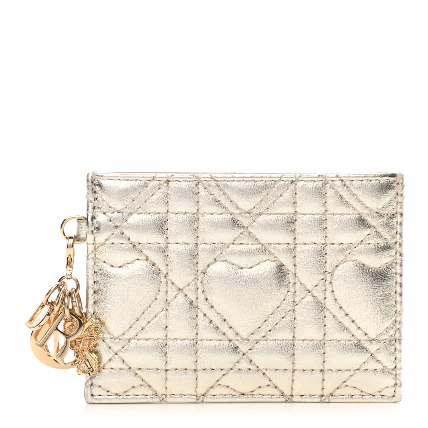 Christian Dior Metallic Lambskin Cannage DiorAmour Lady Dior Card Holder Gold 1 of 7