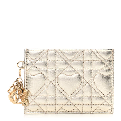 Christian Dior Metallic Lambskin Cannage DiorAmour Lady Dior Card Holder Gold 1 of 7