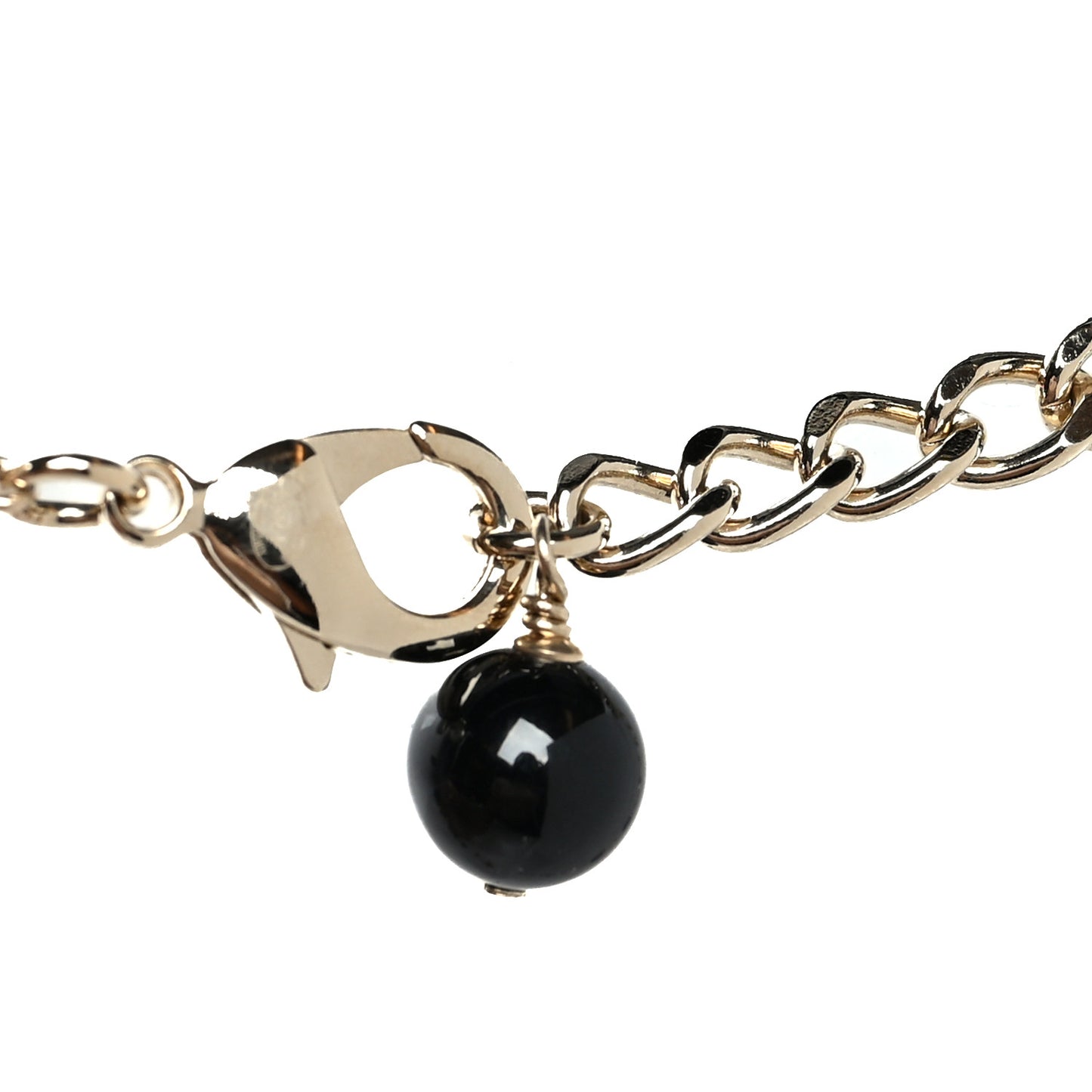 Gripoix Poured Glass Crystal Bead Pearl CC Lion Pendant Necklace Black Gold