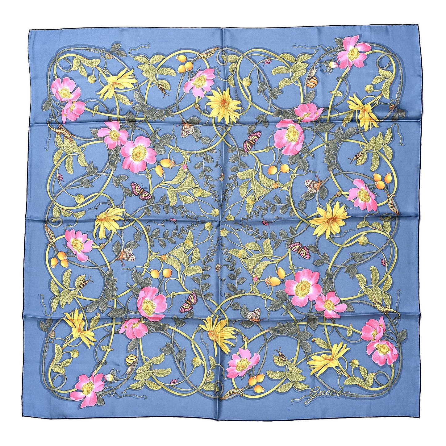 Silk Twill Flowerwebby Square Scarf Sky Blue