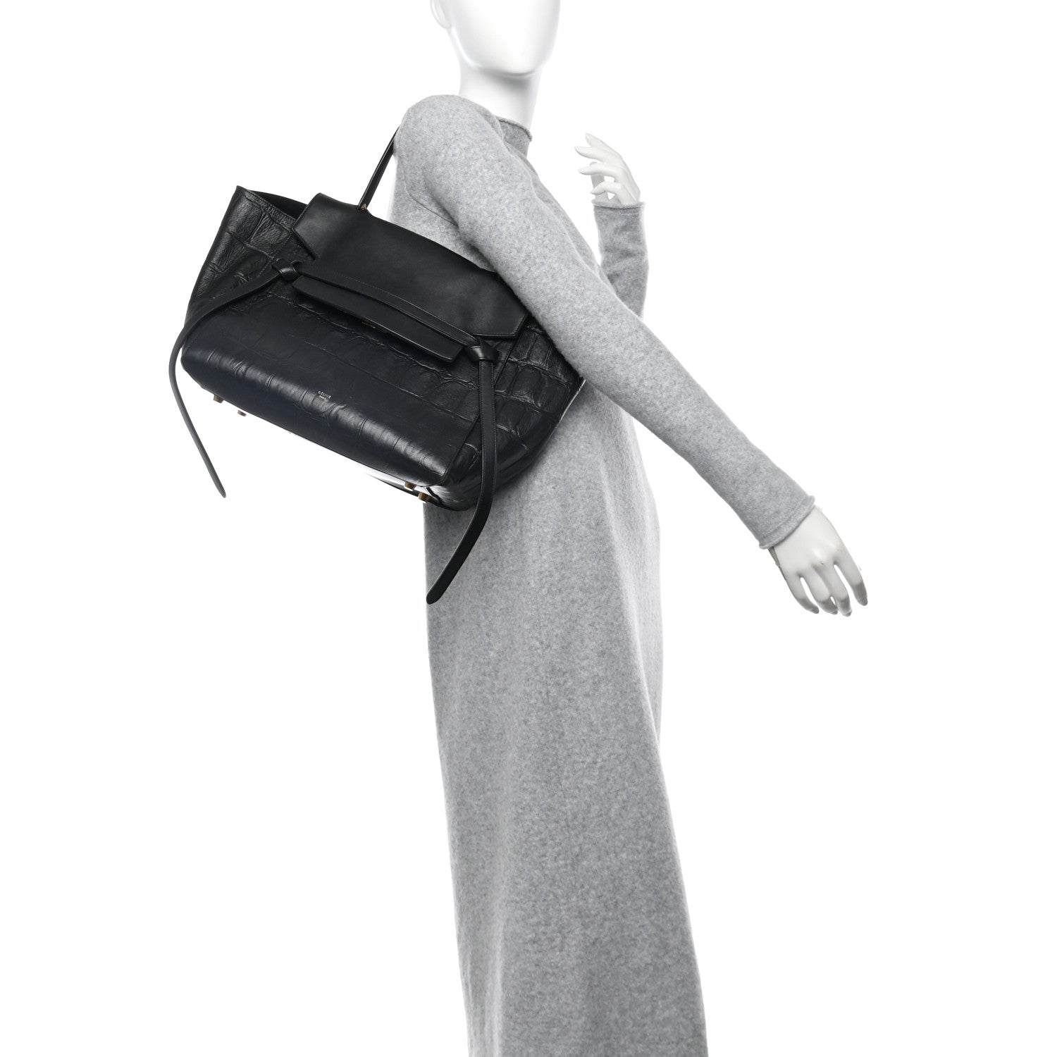 Celine Calfskin Crocodile Embossed Small Belt Bag Black 1656350