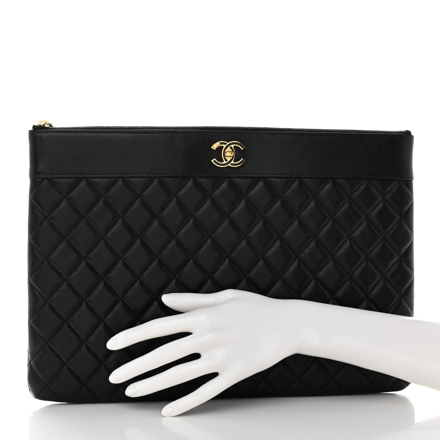 Lambskin Quilted Large Vintage Mademoiselle Cosmetic Case Black