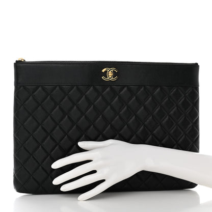 Chanel Lambskin Quilted Large Vintage Mademoiselle Cosmetic Case Black 2 of 12