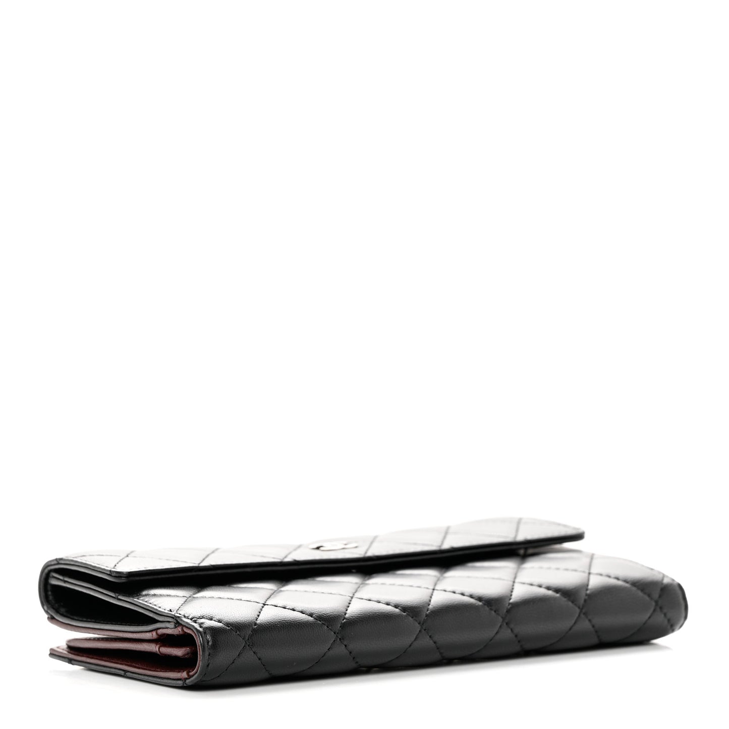 Lambskin Quilted Long Flap Wallet Black