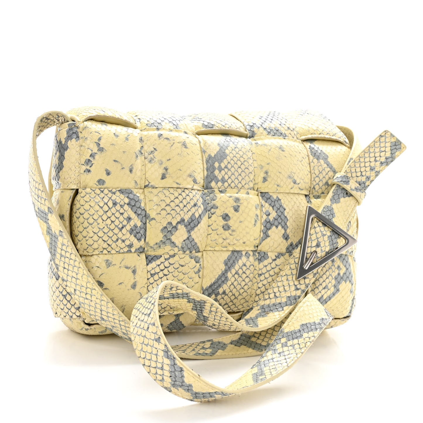 Goatskin Python Embossed Padded Cassette Crossbody Bag Kiwi Black Silver