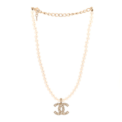Chanel Pearl Crystal Baguette CC Short Necklace Gold 3 of 5