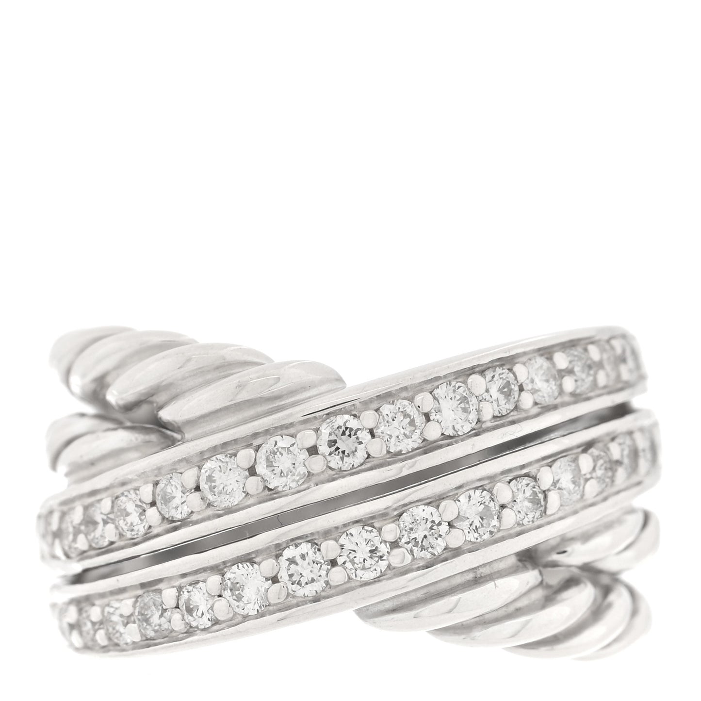 Sterling Silver Pave Diamond 11mm Crossover Cable Ring 49 5