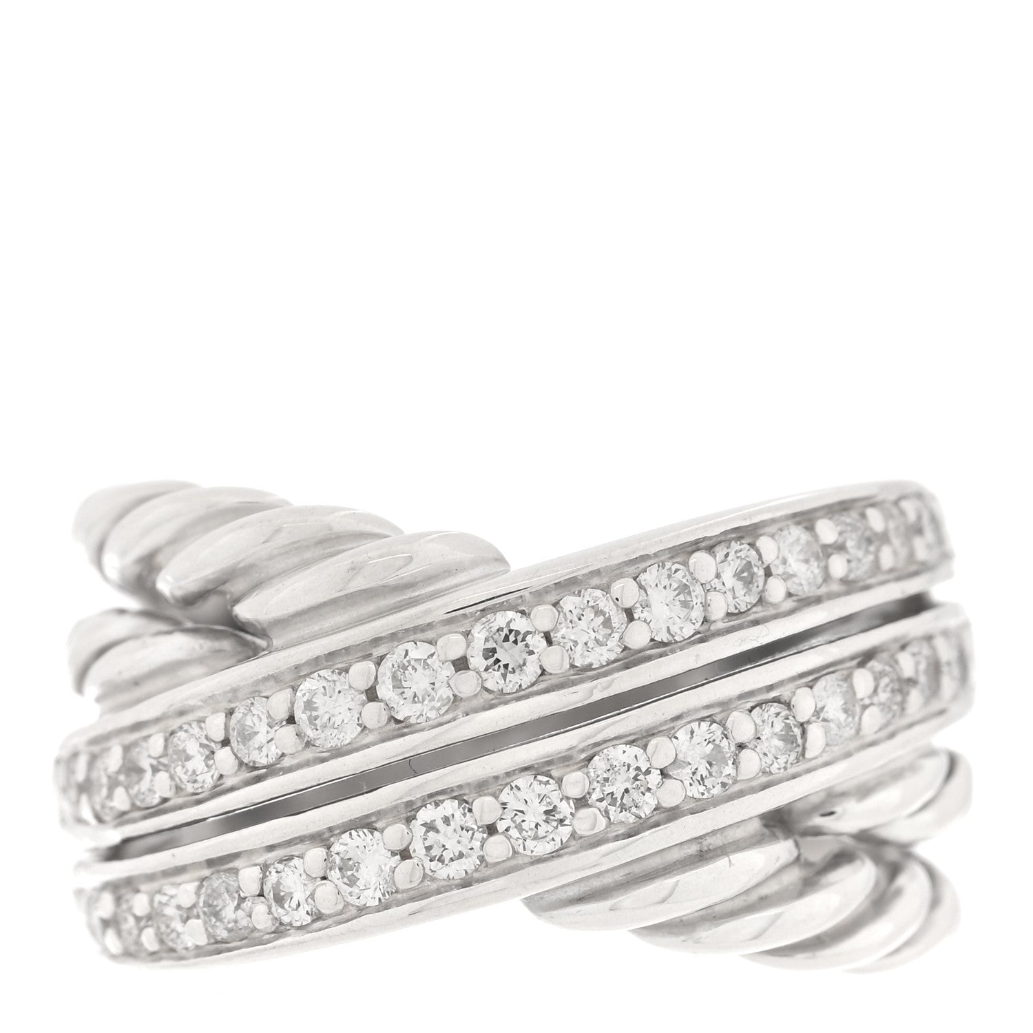 David Yurman Sterling Silver Pave Diamond 11mm Crossover Cable Ring 49 5 1 of 4